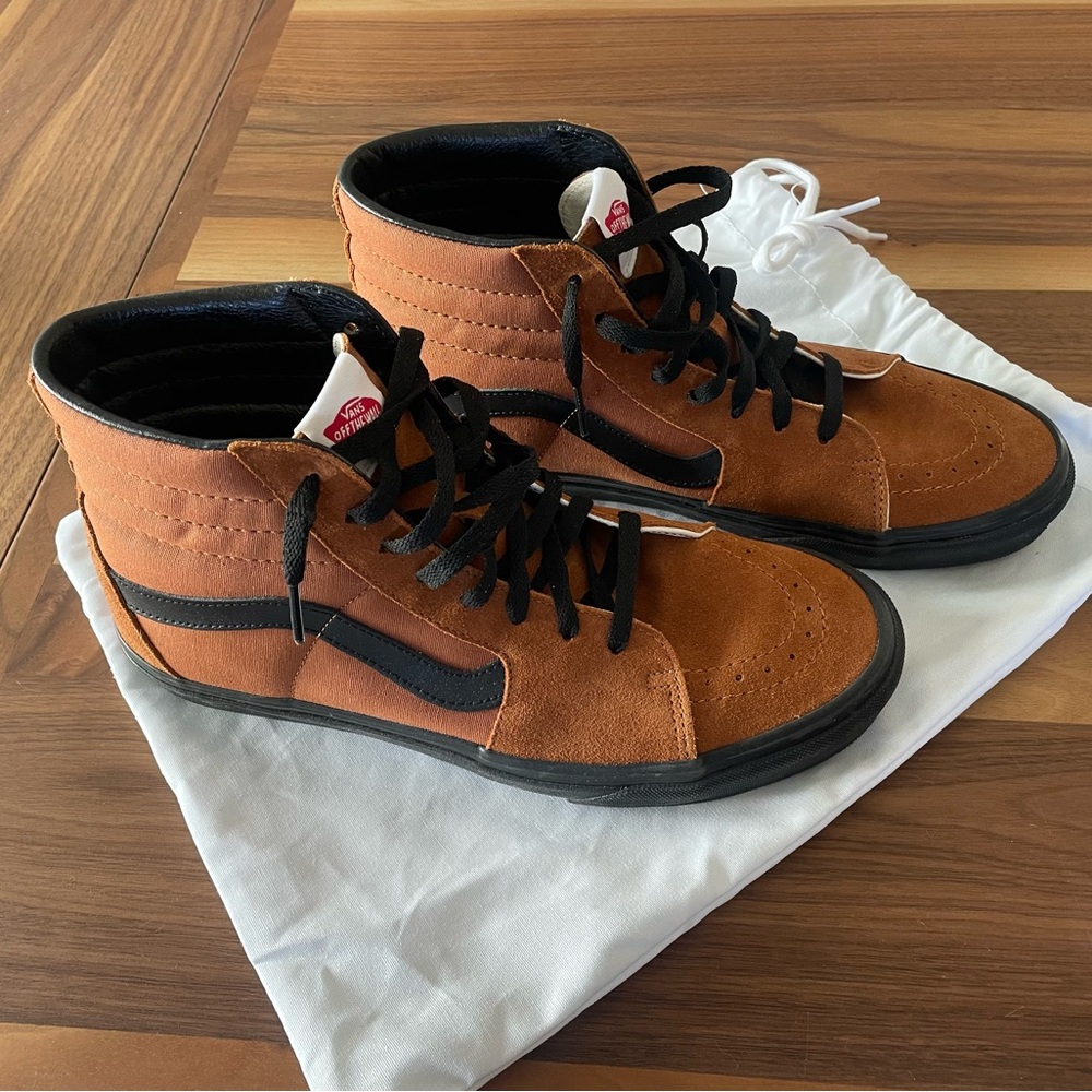 Vans Men's Tan and Black High-Top Sneakers